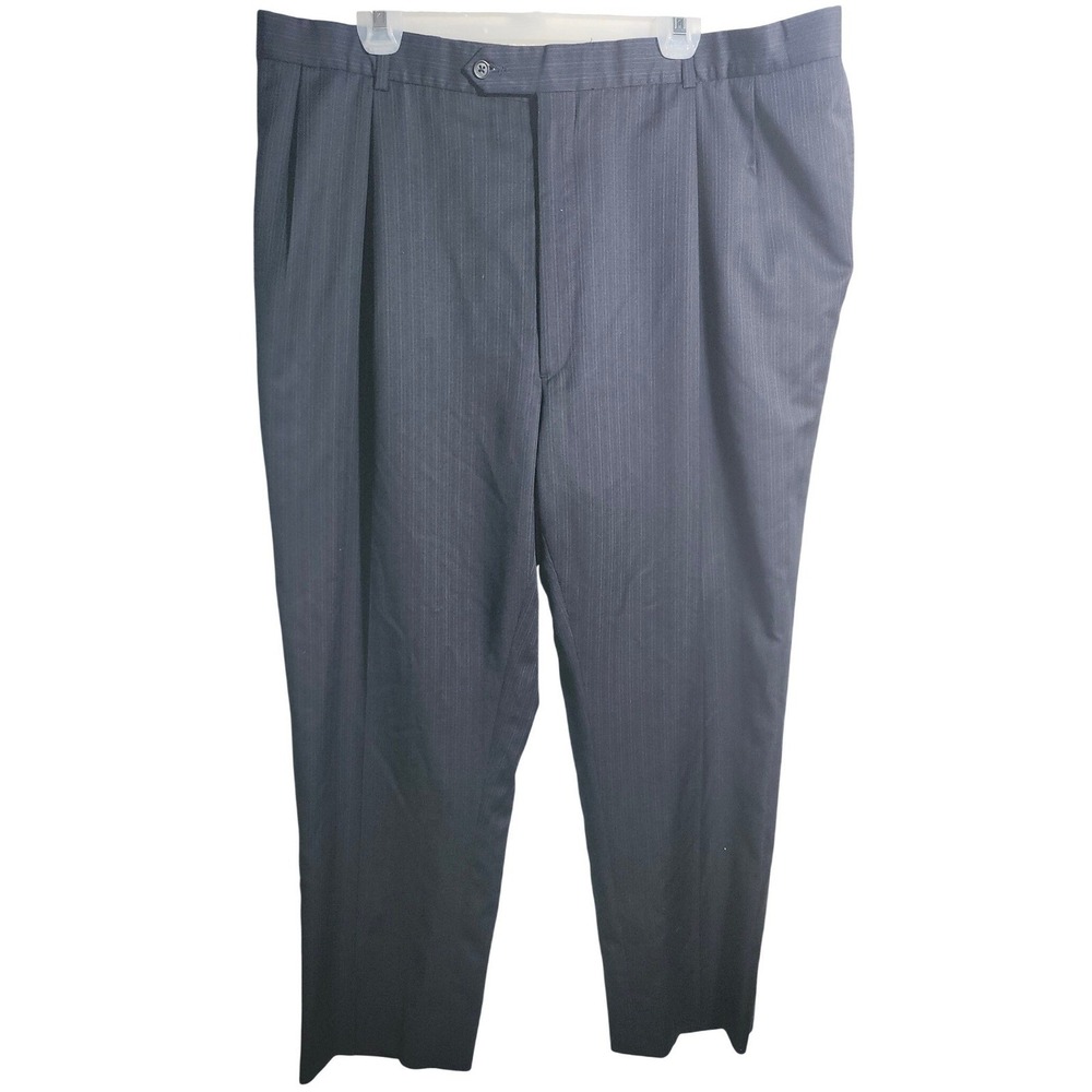 Perry Ellis Mens Wool Blend Pleated Pinstripe Dress Pants‎ Charcoal Gray 42x30